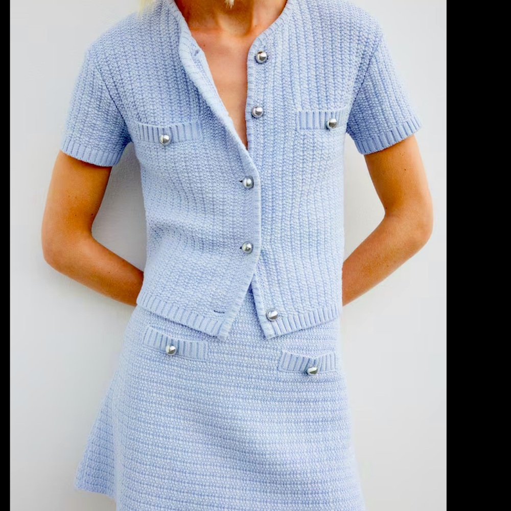 H&M Structured-knit cardigan XS light blue bought as set with skirt size small